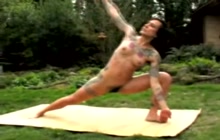 Naked yoga with tattooed girl